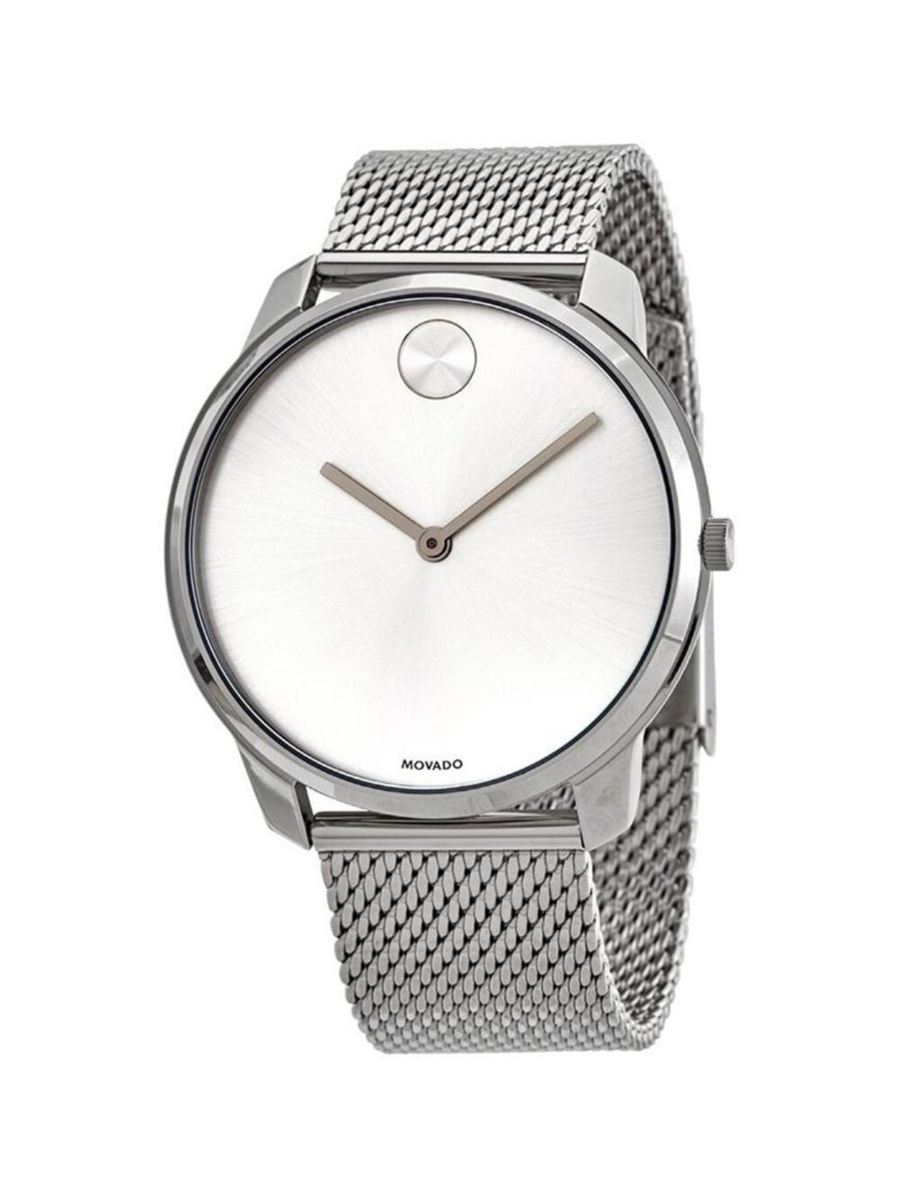 NWT Movado Bold Quartz Silver Dial Stainless Steel Mesh Men's Watch